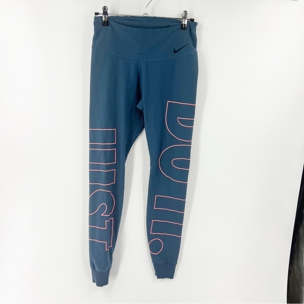 ✅ Nike Women's Size S Dri-Fit Legend Gray Blue Leggings Big Logo Slim Fit 852705